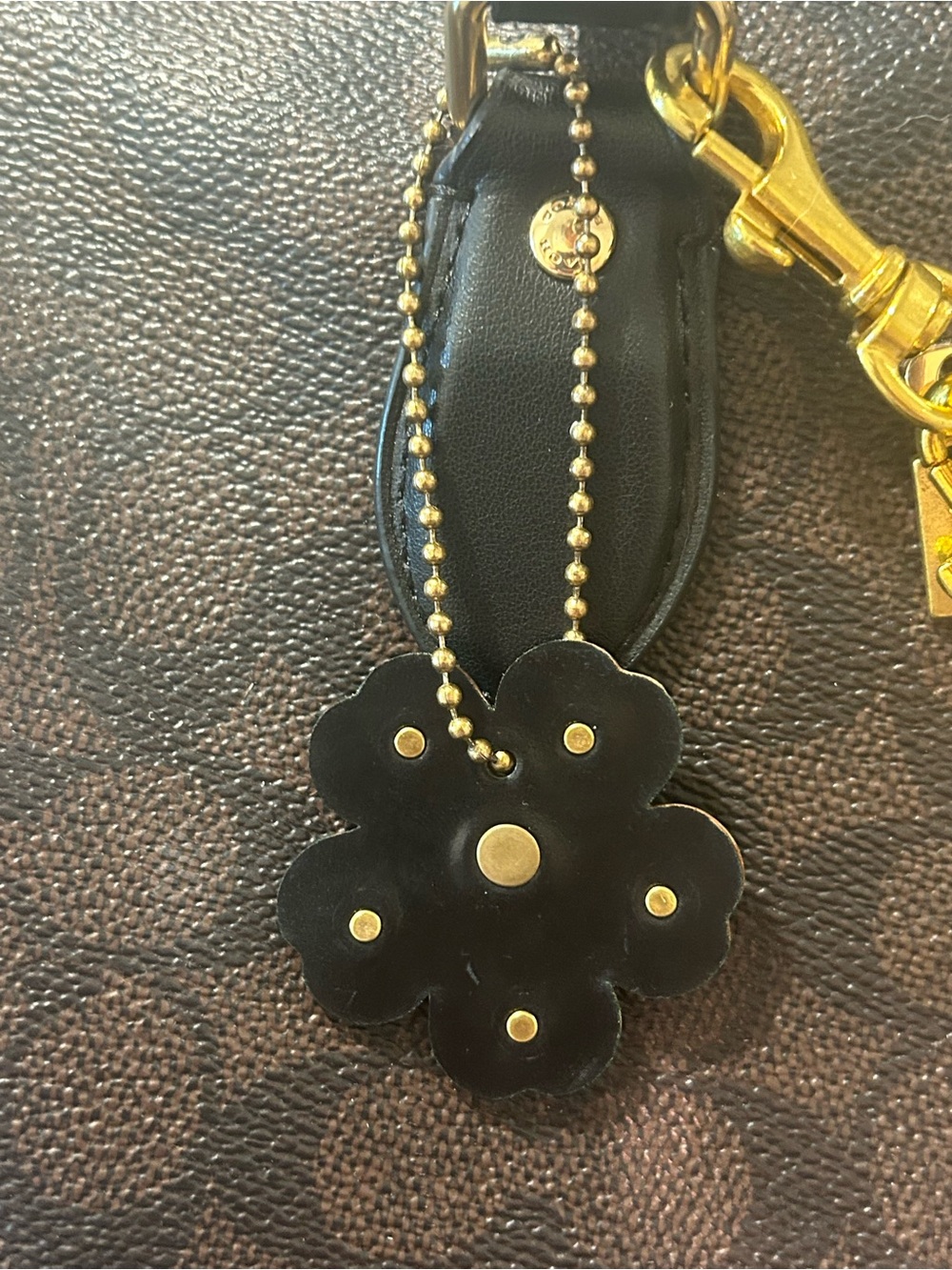 Handmade Black Flower Horween Shell Cordovan Leather Bag Charm Hangtag